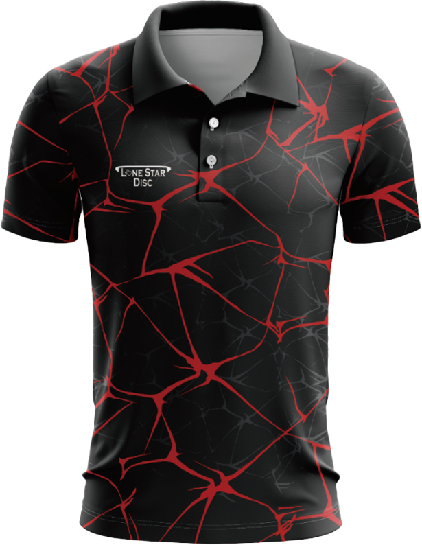 Lone Star Disc Black and Red Veined Athletic Polo